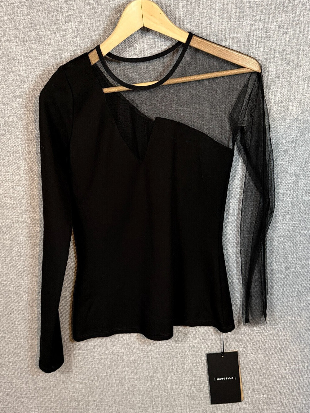 Marcella New York Milo Top Asymmetrical Mesh Black Top Size XS